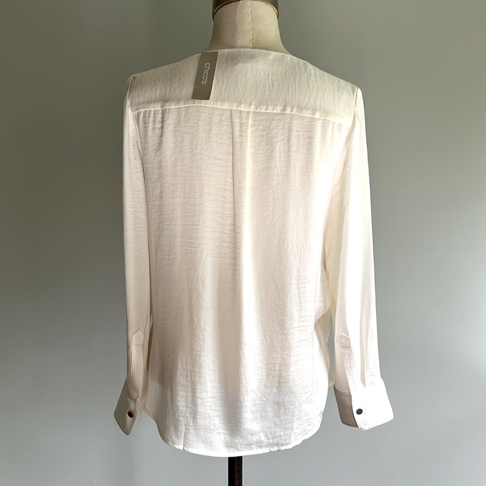Elegant Cream Wrap Blouse - Picture 4 of 8